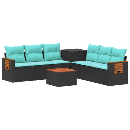 Set di divani 8 pz Nero e Blu Rattan sintetico e Acciaio | homemem39