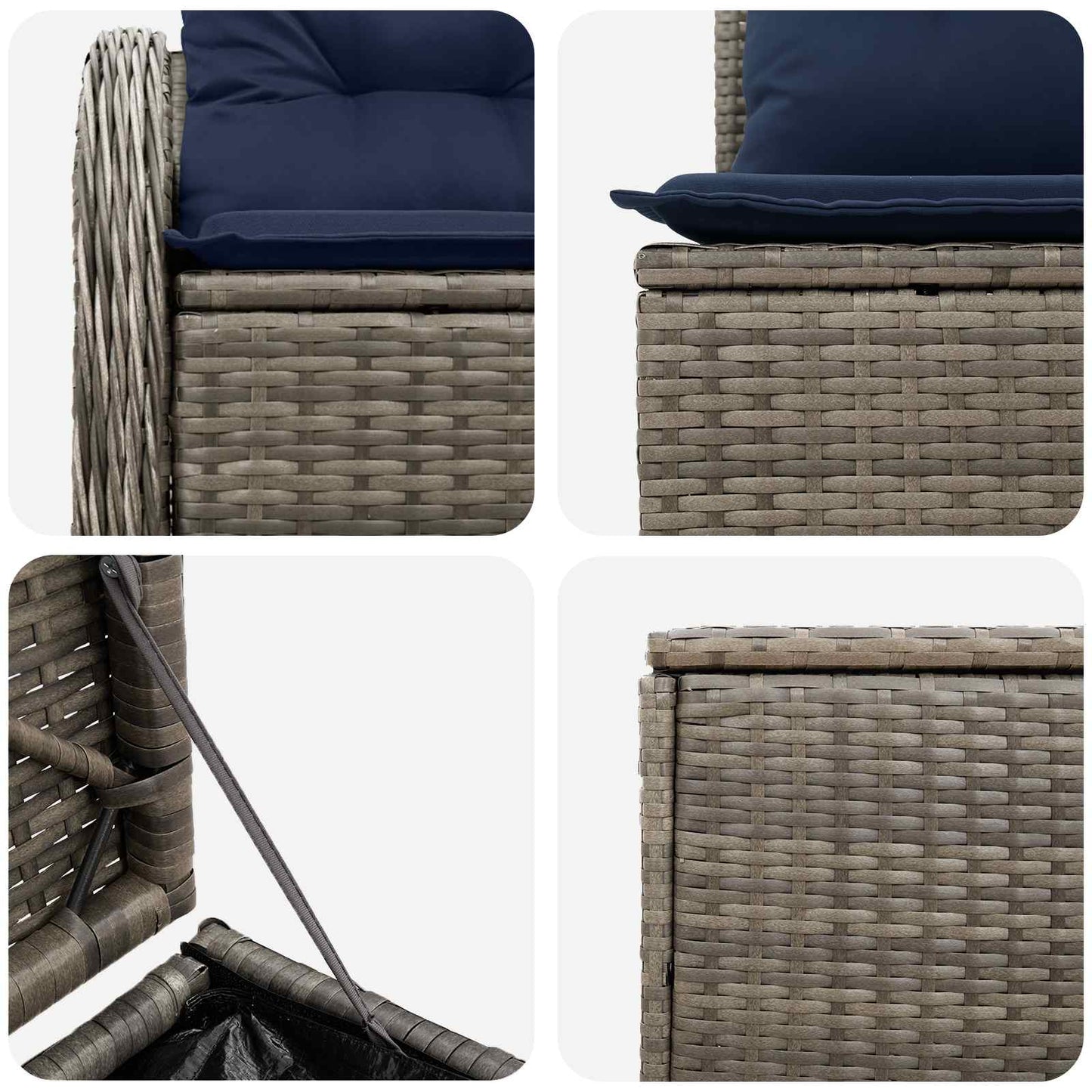 Set di divani 7 pz Grigio e Blu Navy Rattan sintetico e Acciaio | homemem39