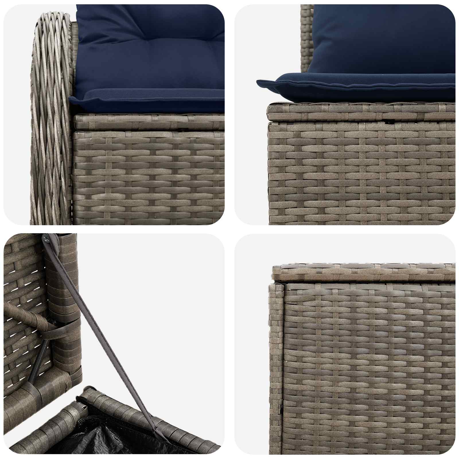Set di divani 7 pz Grigio e Blu Navy Rattan sintetico e Acciaio | homemem39