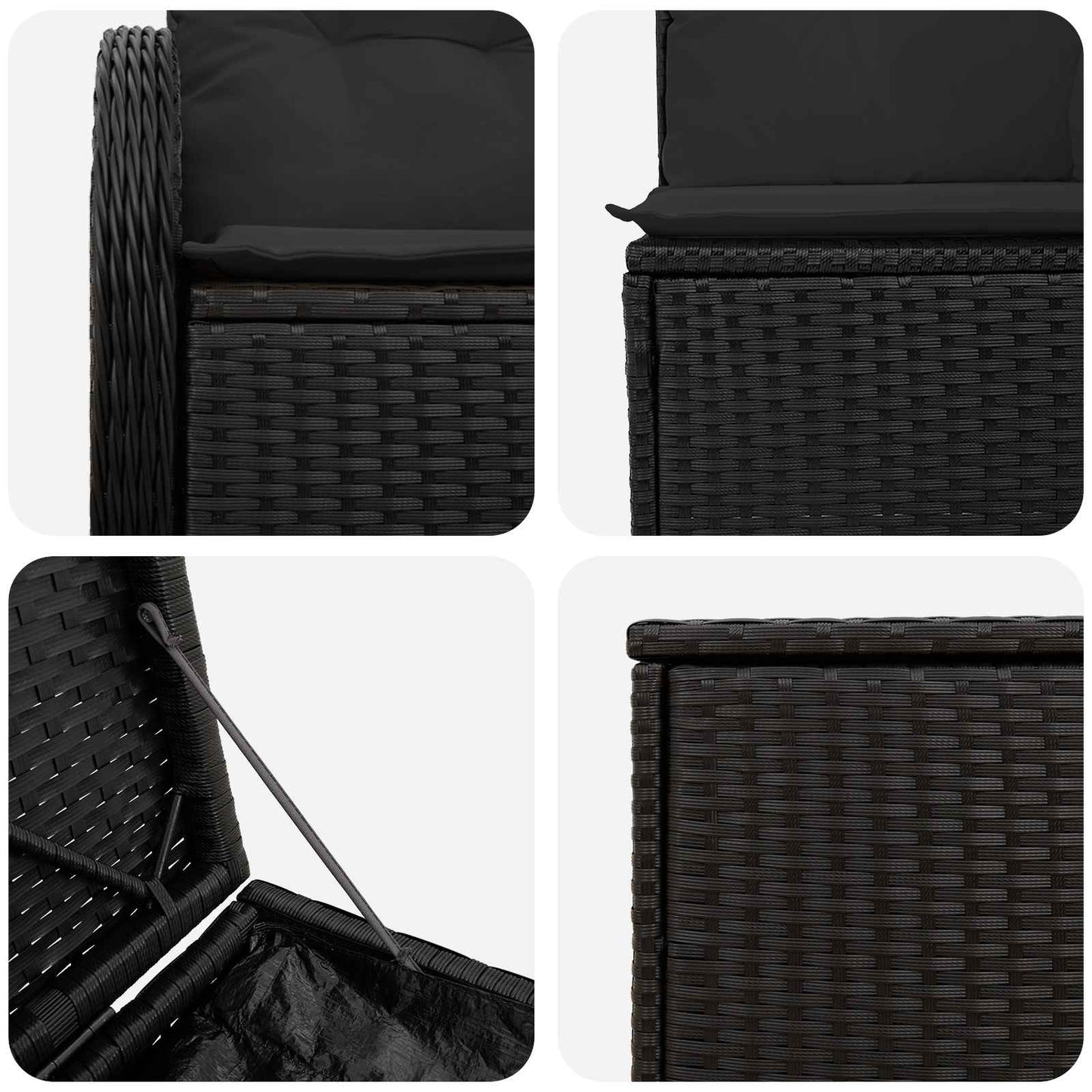 Set di divani 7 pz Nero Rattan sintetico e Acciaio | homemem39