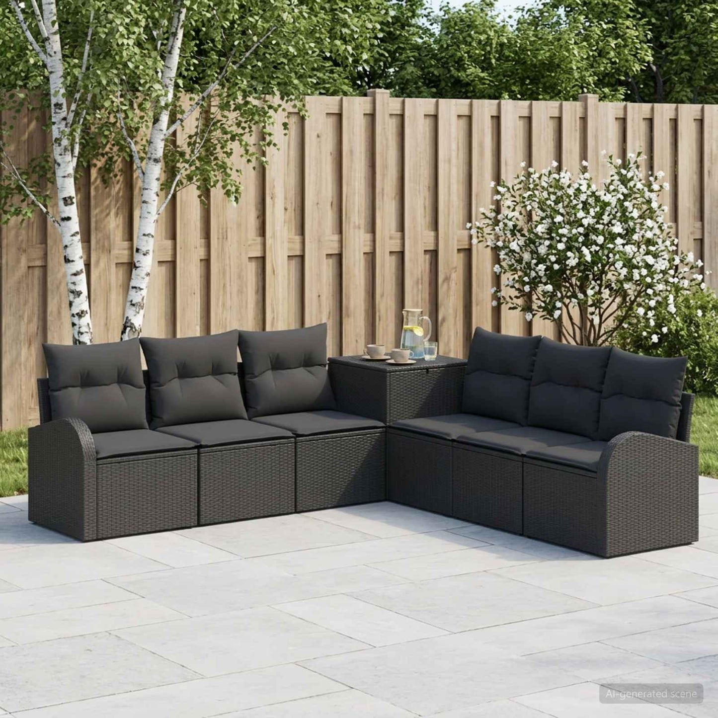 Set di divani 7 pz Nero Rattan sintetico e Acciaio | homemem39