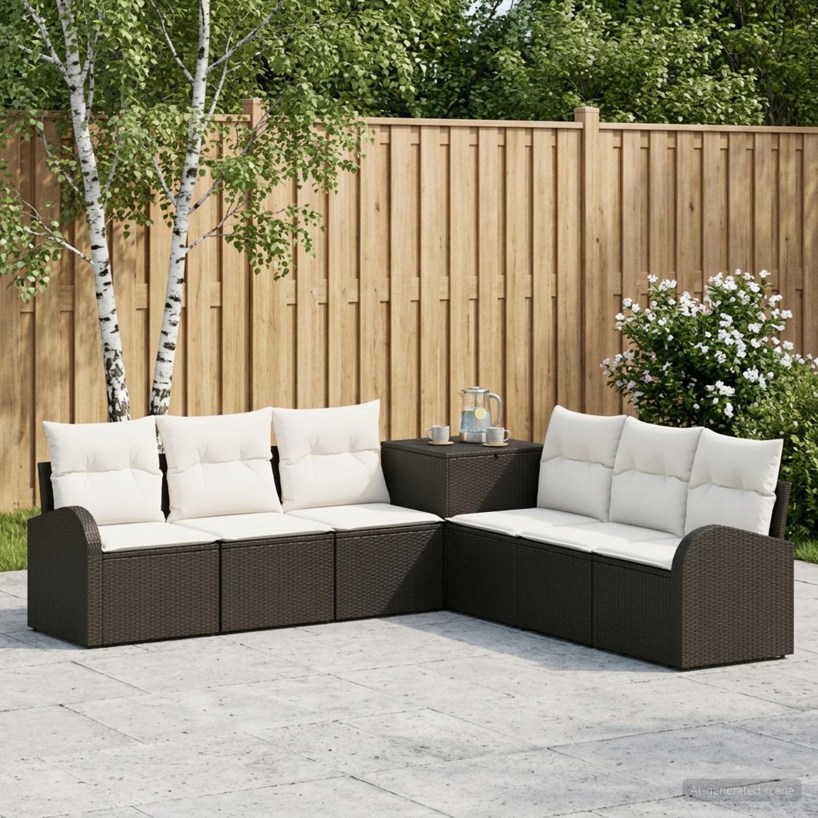Set di divani 7 pz Nero e Bianco Crema | homemem39
