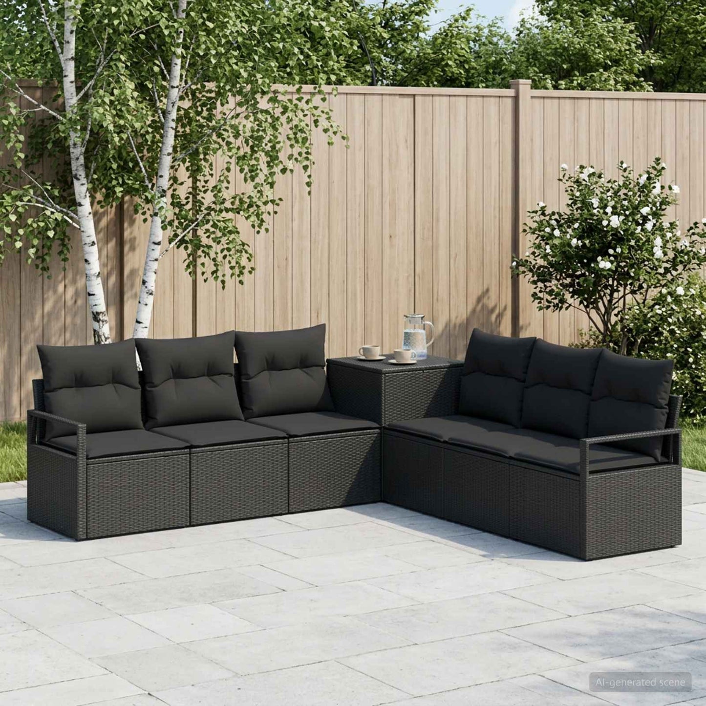 Set di divani 7 pz Nero Rattan sintetico e Acciaio | homemem39