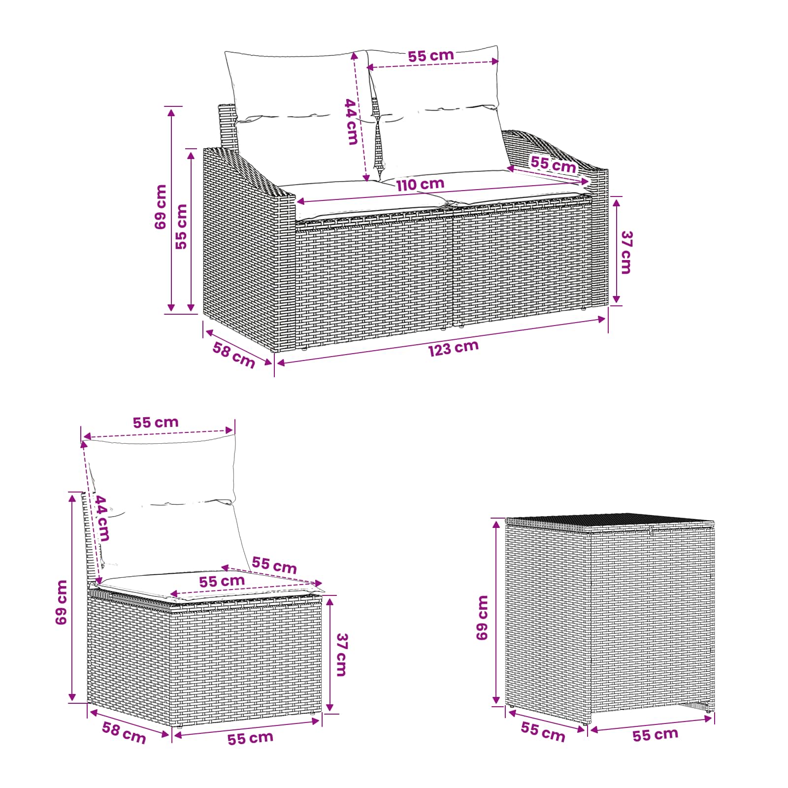 Set di divani 7 pz Marrone e Rosso Rattan sintetico e Acciaio | homemem39