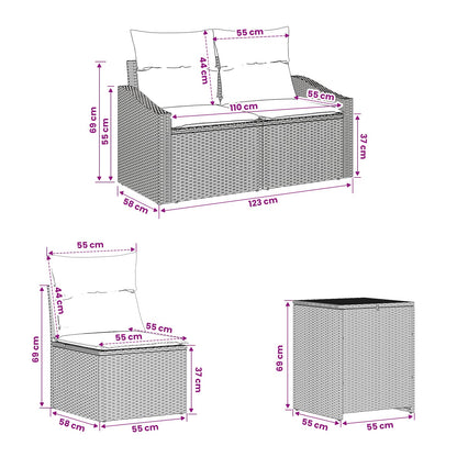 Set di divani 7 pz Marrone e Rosso Rattan sintetico e Acciaio | homemem39