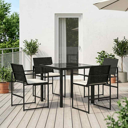 Set da Pranzo per Giardino 5 pcs Nero e Crema polyrattan | homemem39