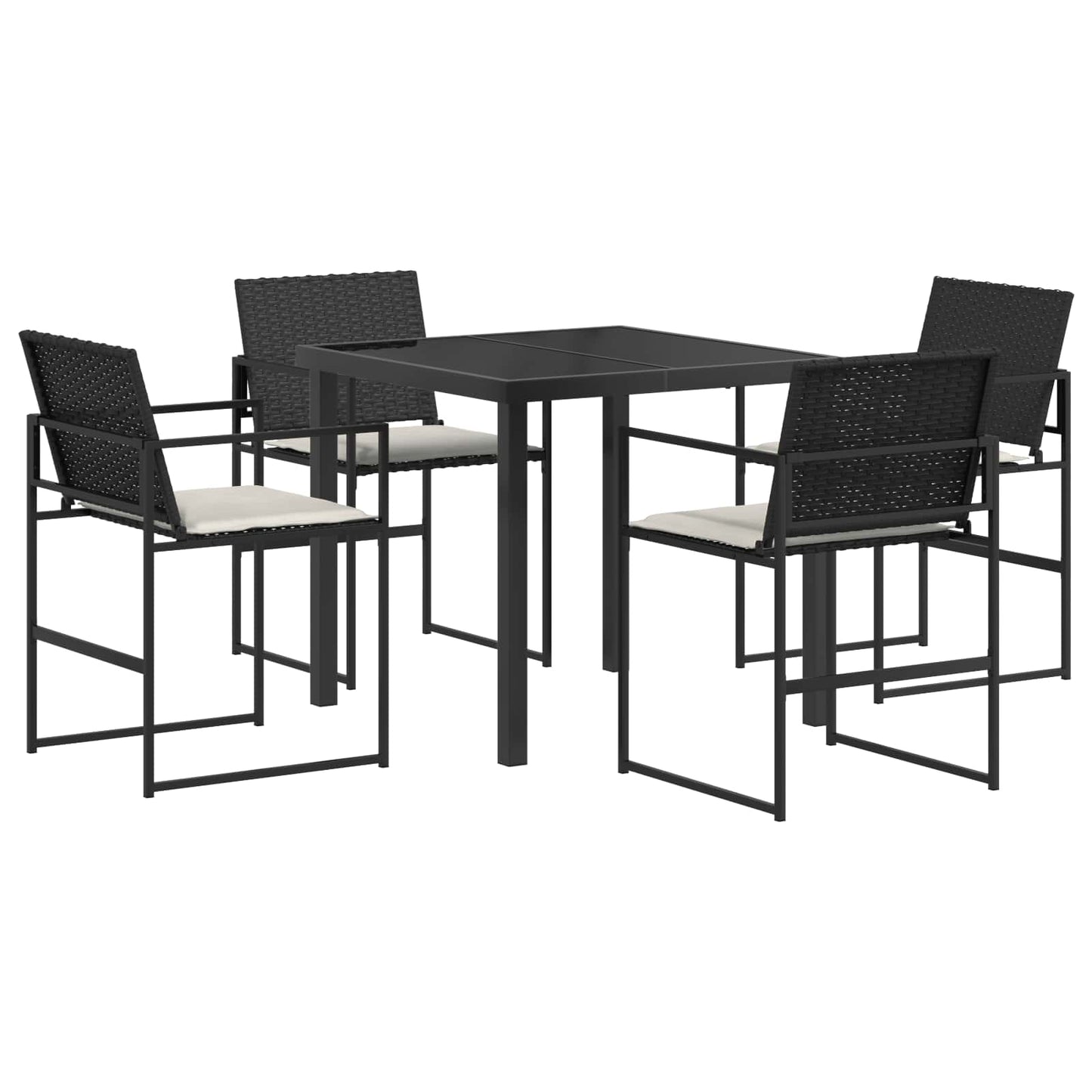 Set da Pranzo per Giardino 5 pcs Nero e Crema polyrattan | homemem39