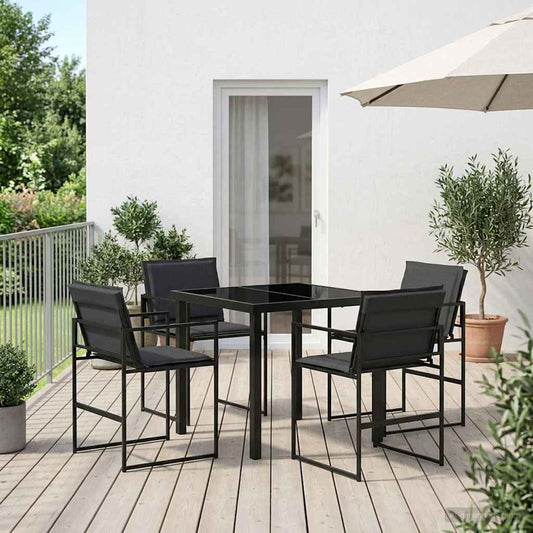Set da Pranzo per Giardino 5 pz Nero e Grigio scuro