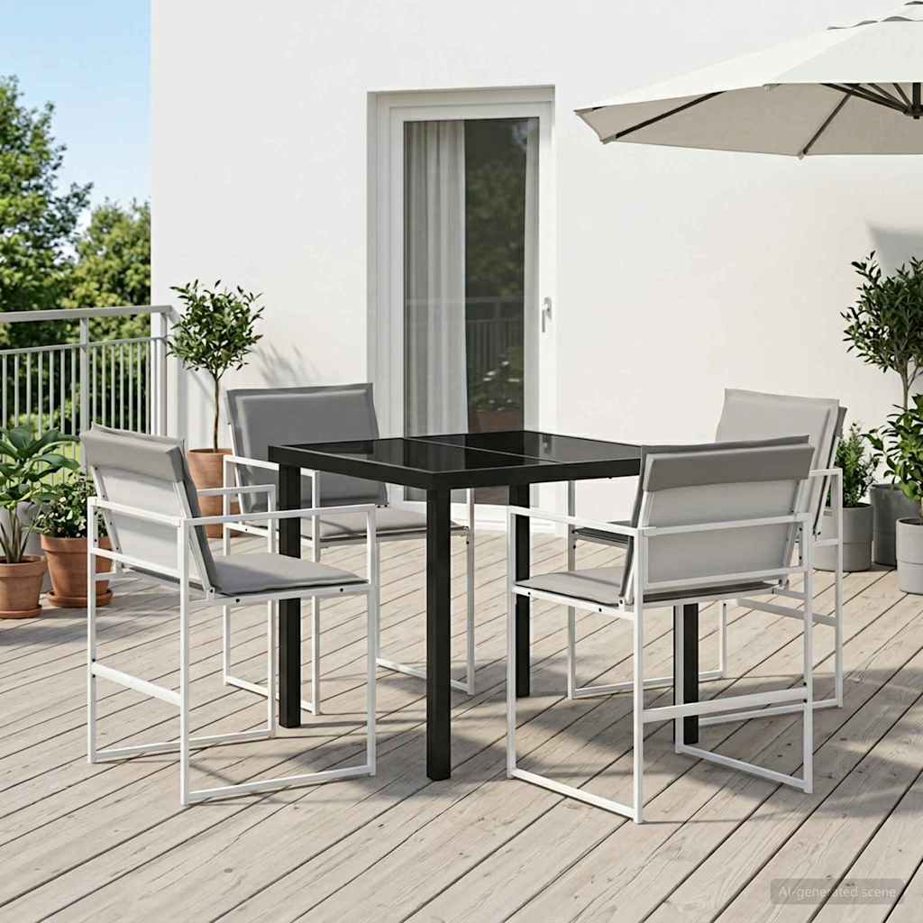 Set da Pranzo per Giardino 5 pcs Bianco e Grigio Chiaro