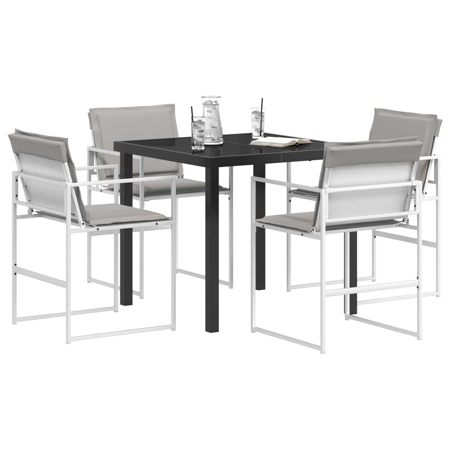 Set da Pranzo per Giardino 5 pcs Bianco e Grigio Chiaro