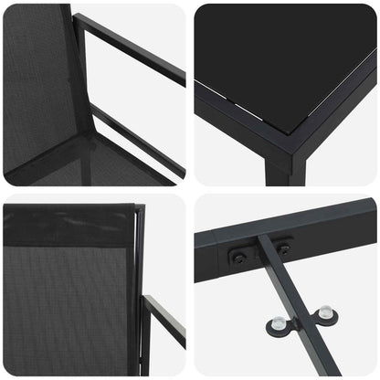 Set da Pranzo per Giardino 5 pcs Nero Textilene e Acciaio | homemem39
