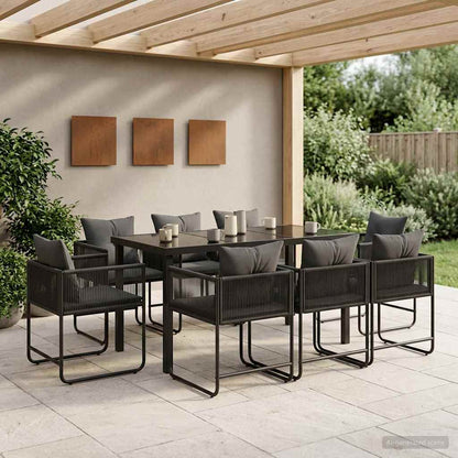 Set da Pranzo per Giardino 9 pcs Nero e antracite | homemem39