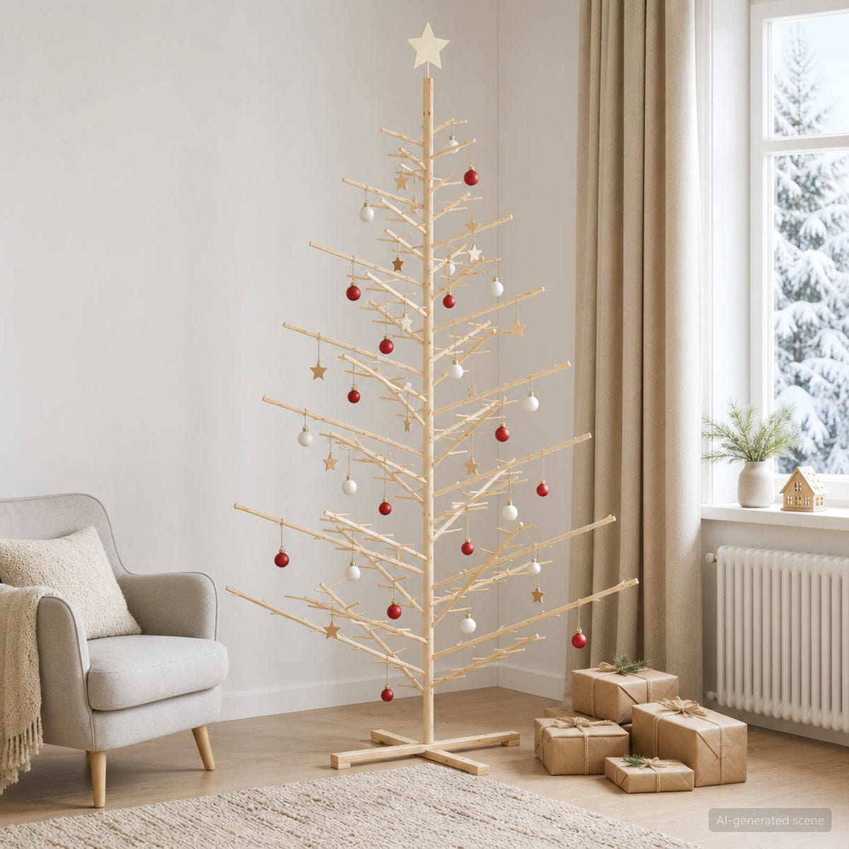 Albero di Natale in legno KOTKA 240 cm Legno Massello di Pino