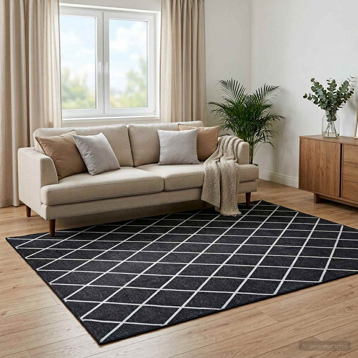 Tappeto ORIZ Motivo a diamante nero 140 x 200 cm