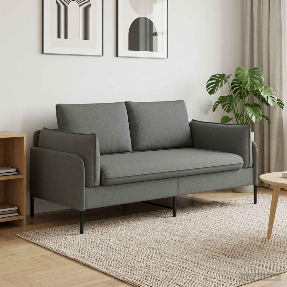 Divano a 2 Posti Grigio Scuro 188 x 81 x 89 cm Tessuto | homemem39
