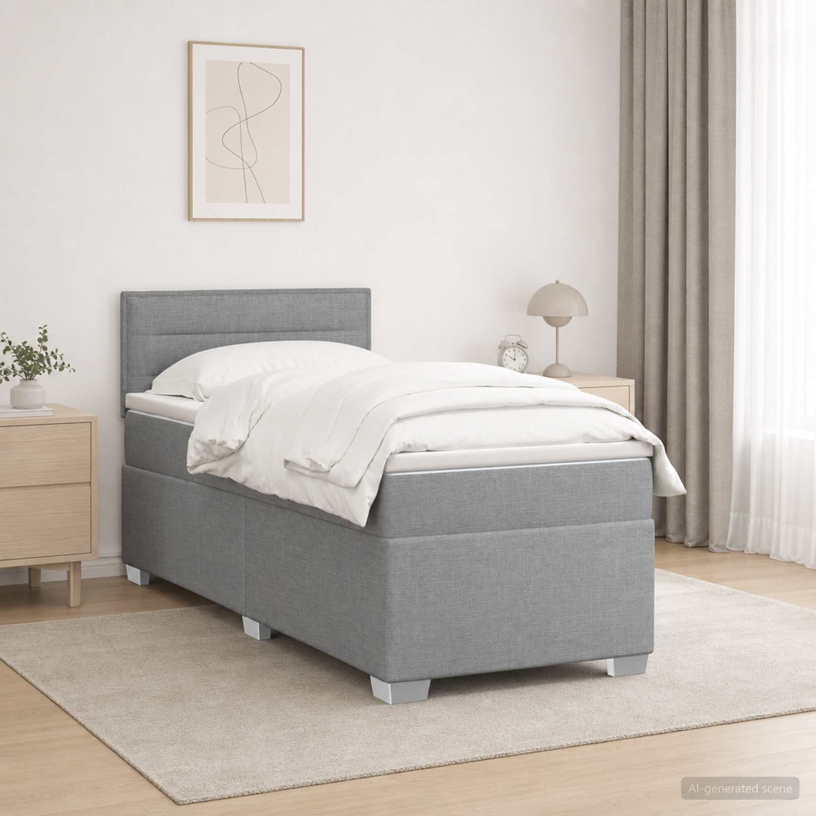 Letto box spring con materasso Grigio Chiaro 90 x 190cm Tessuto | homemem39