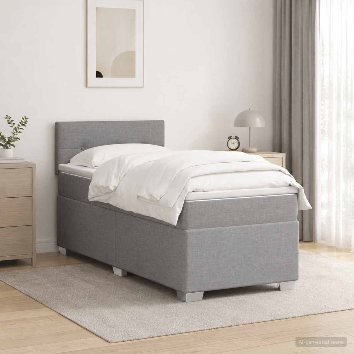 Letto box spring con materasso Grigio Chiaro 90 x 200 cm