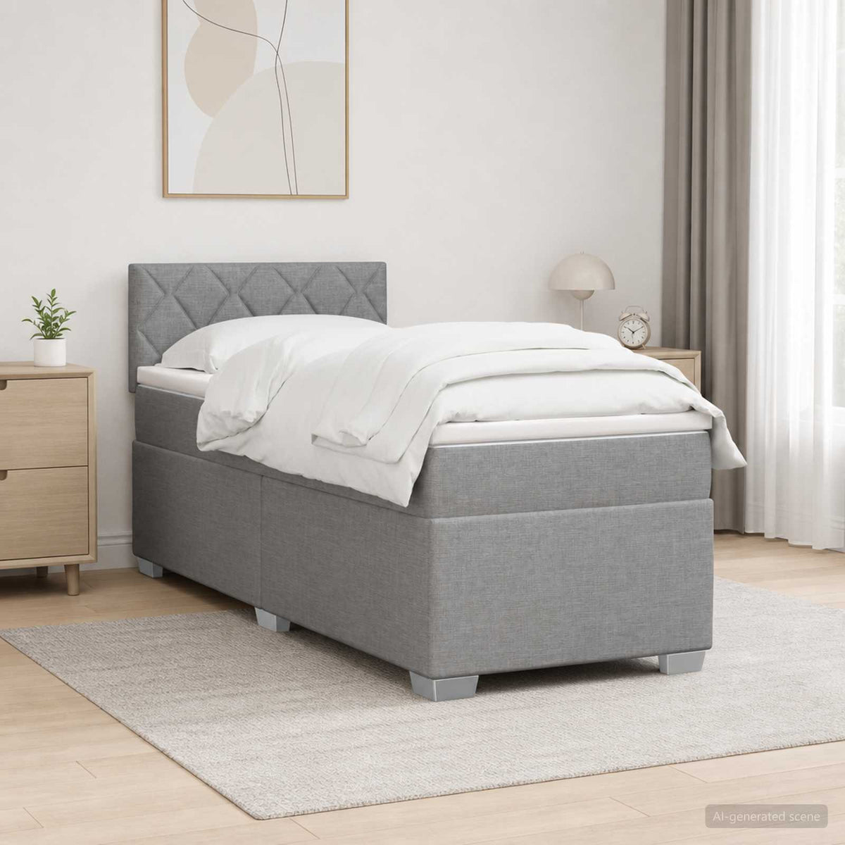 Letto box spring con materasso Grigio Chiaro 90 x 200 cm
