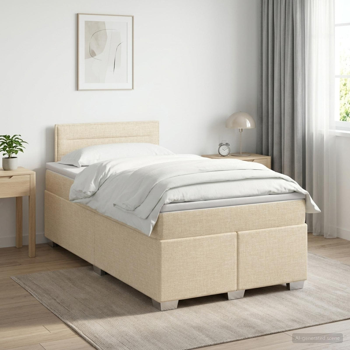 Letto box spring con materasso Crema 120 x 200 cm Tessuto | homemem39
