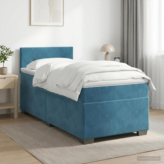 Letto box spring con materasso Blu Scuro 90 x 190 cm Velluto | homemem39