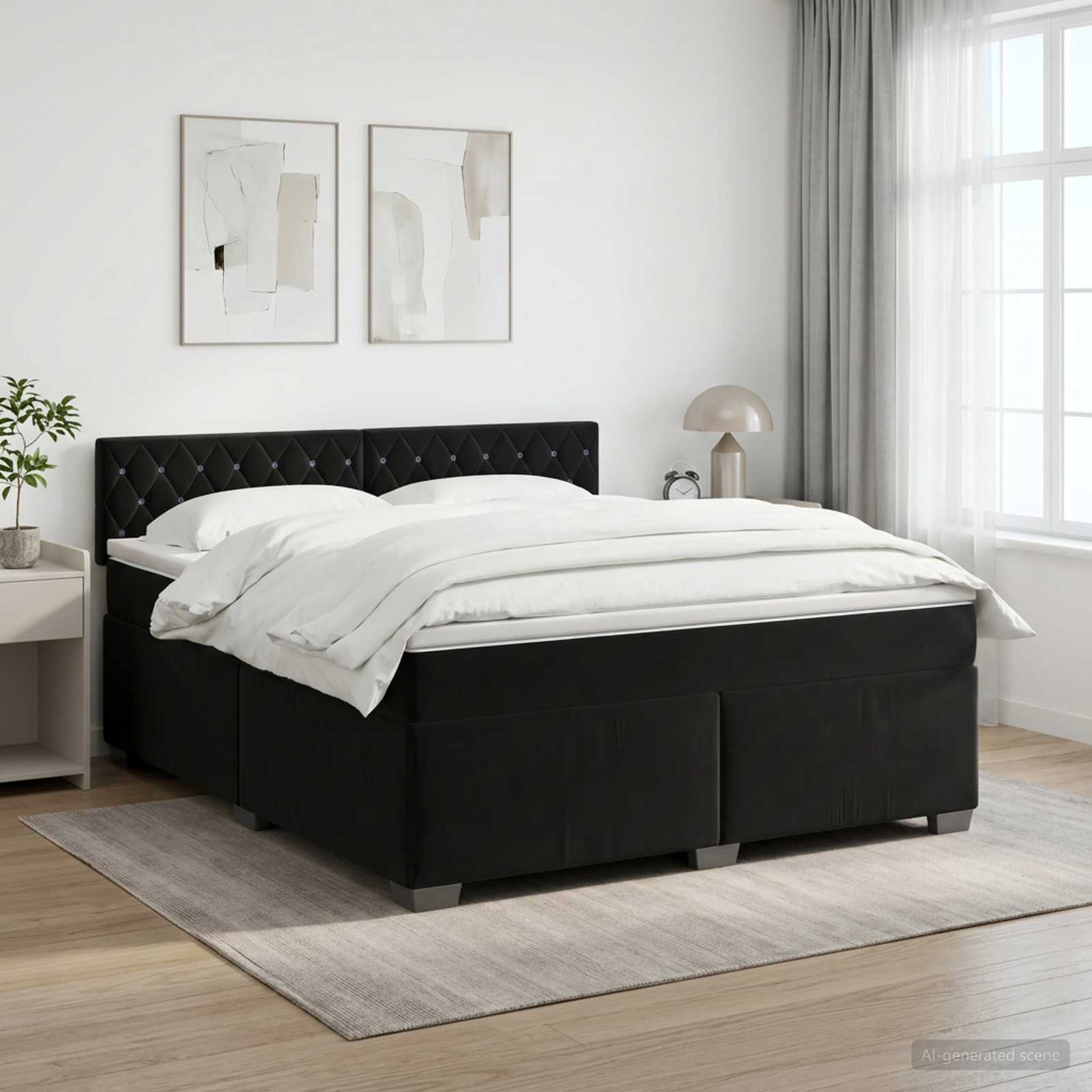 Letto box spring con materasso Nero 140 x 200 cm Velluto | homemem39