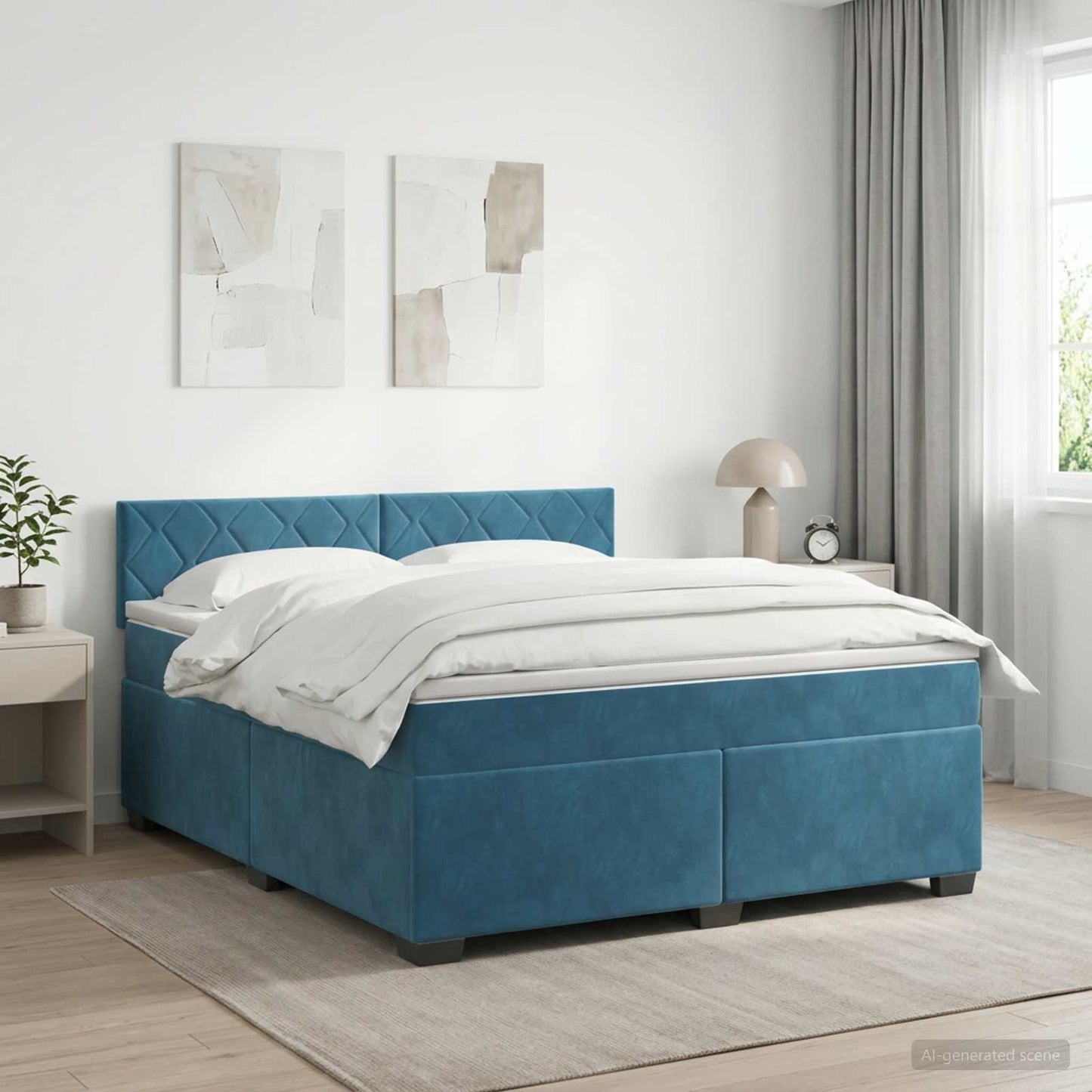 Letto box spring con materasso Blu Scuro 140 x 190 cm Velluto | homemem39