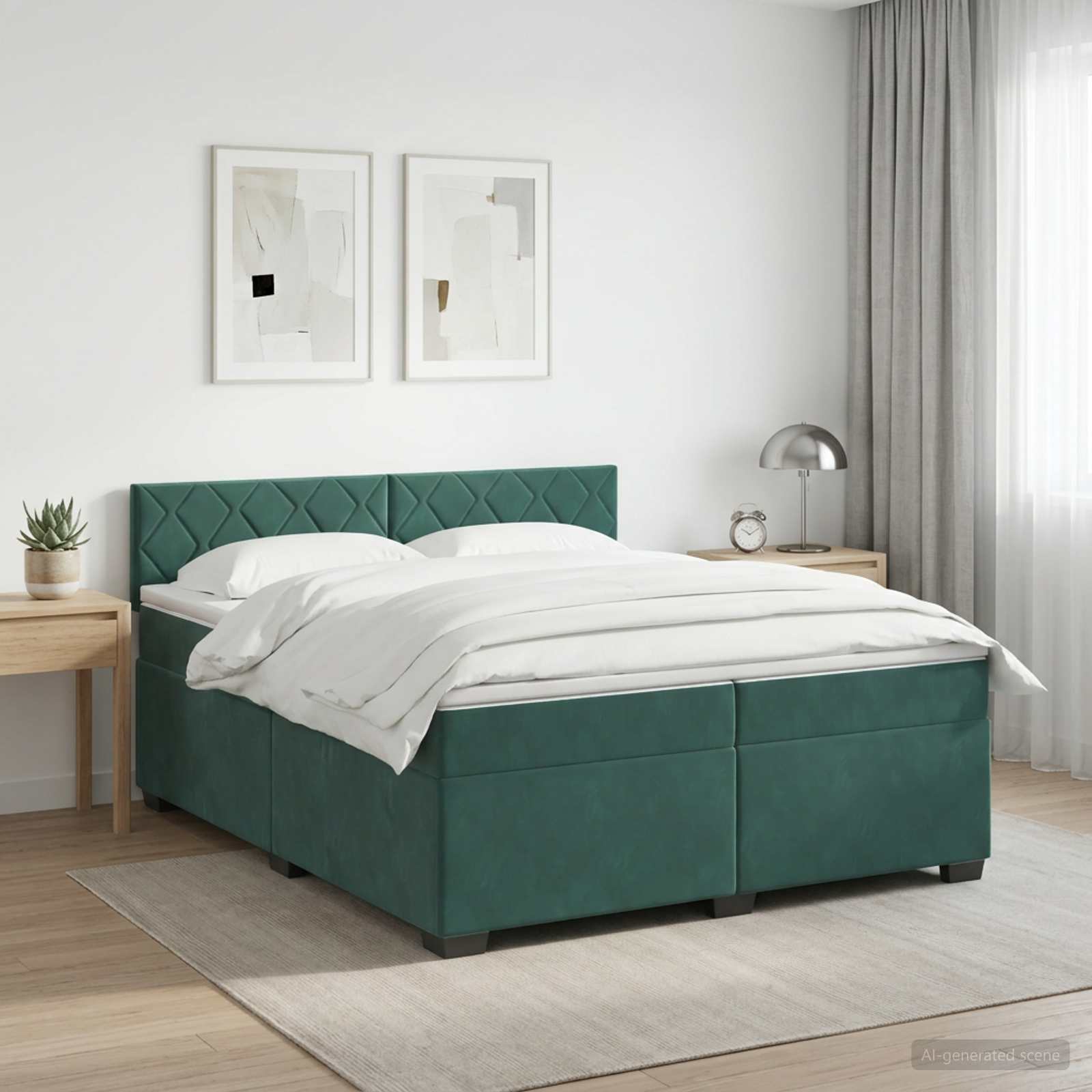 Letto box spring con materasso Verde Scuro 200 x 200 cm Velluto | homemem39