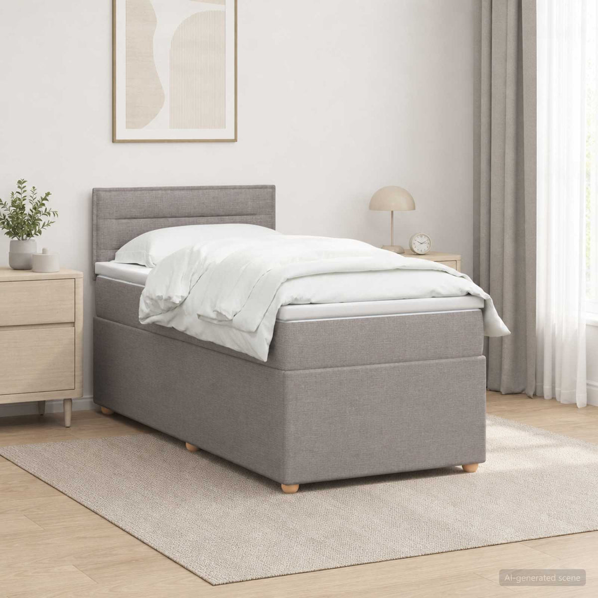 Letto box spring con materasso Tortora 100 x 200 cm Tessuto