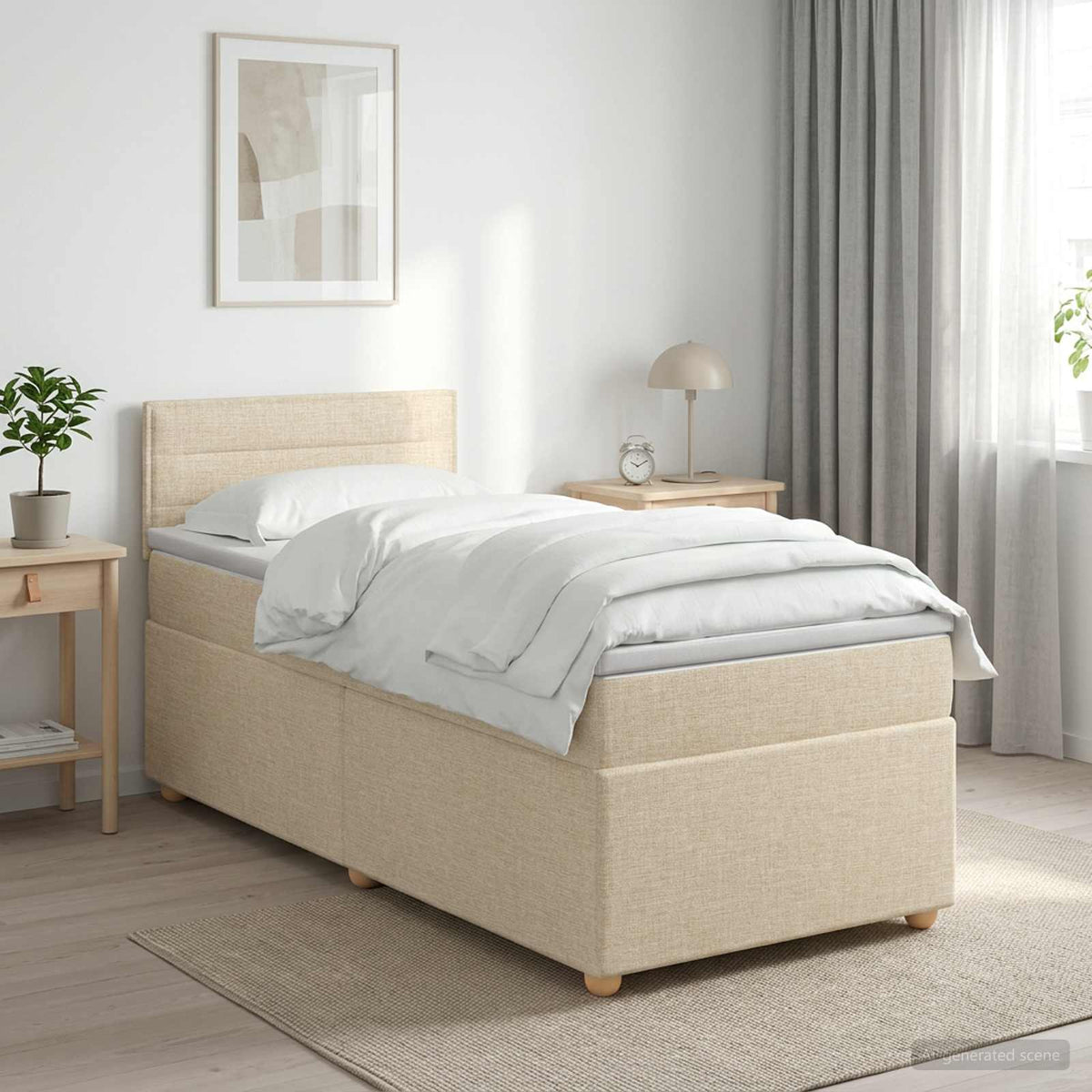 Letto box spring con materasso Crema 90 x 200 cm Tessuto | homemem39