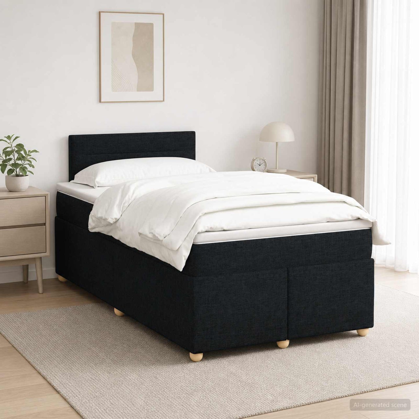 Letto box spring con materasso Nero 120 x 190 cm Tessuto