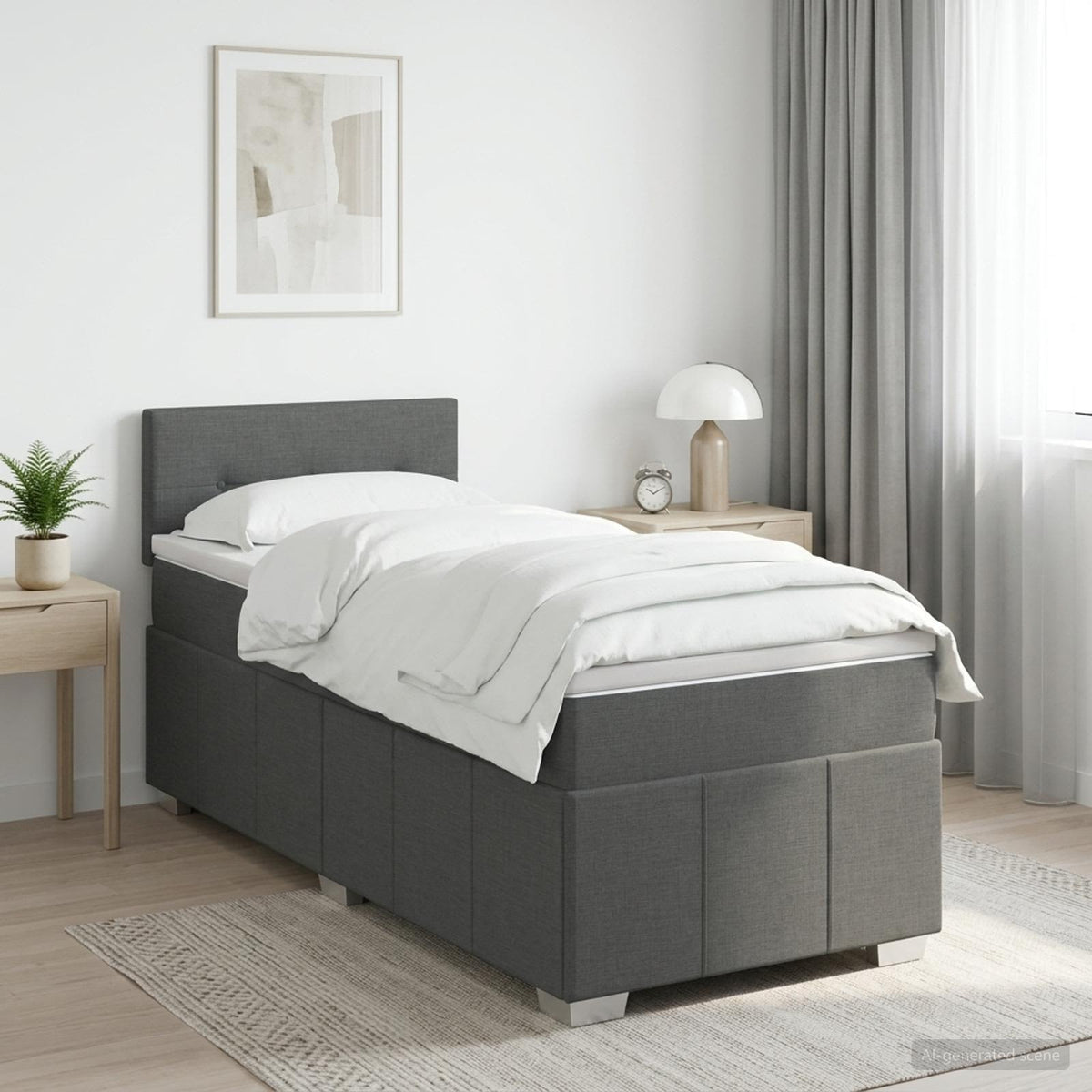 Letto box spring con materasso Grigio Scuro 90 x 190 cm Tessuto