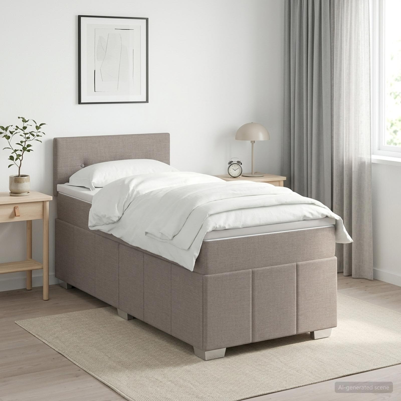 Letto box spring con materasso Tortora 100 x 200 cm Tessuto | homemem39