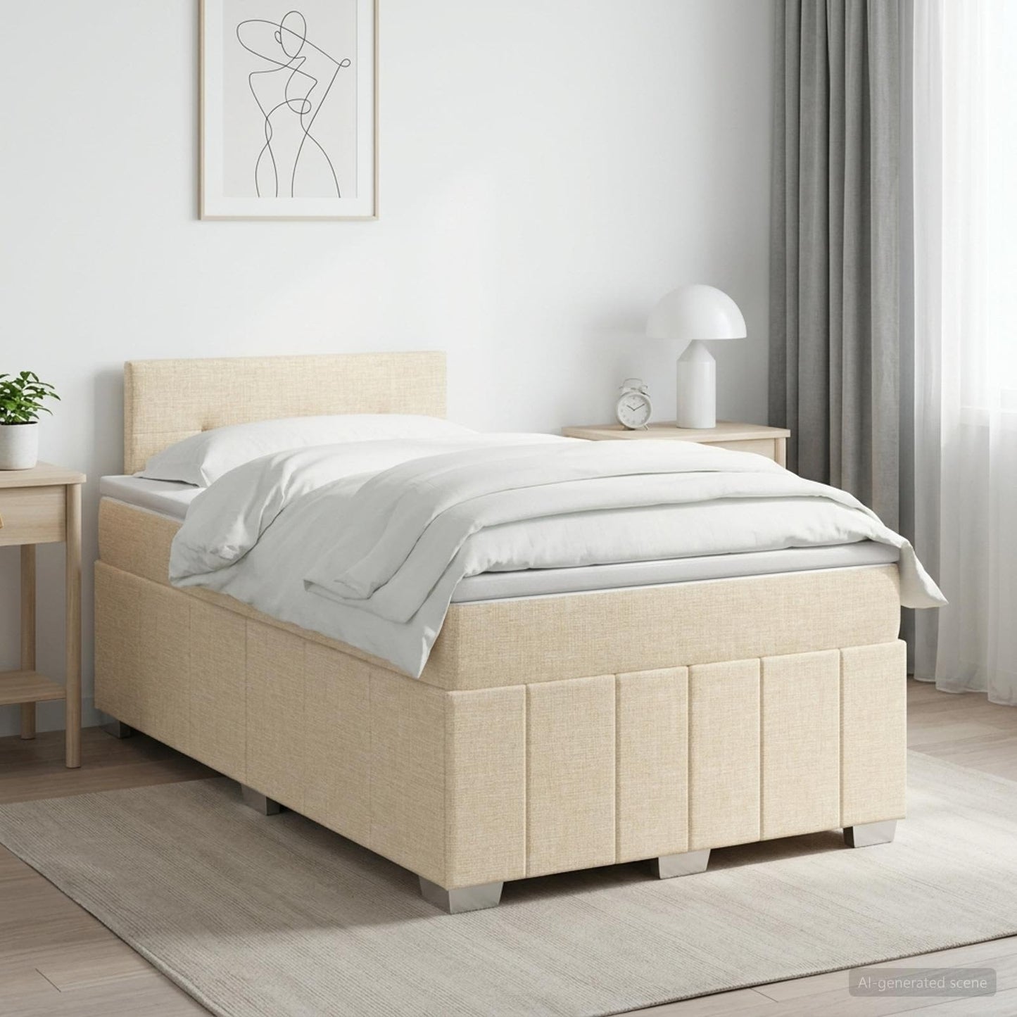 Letto box spring con materasso Crema 120 x 200 cm Tessuto | homemem39