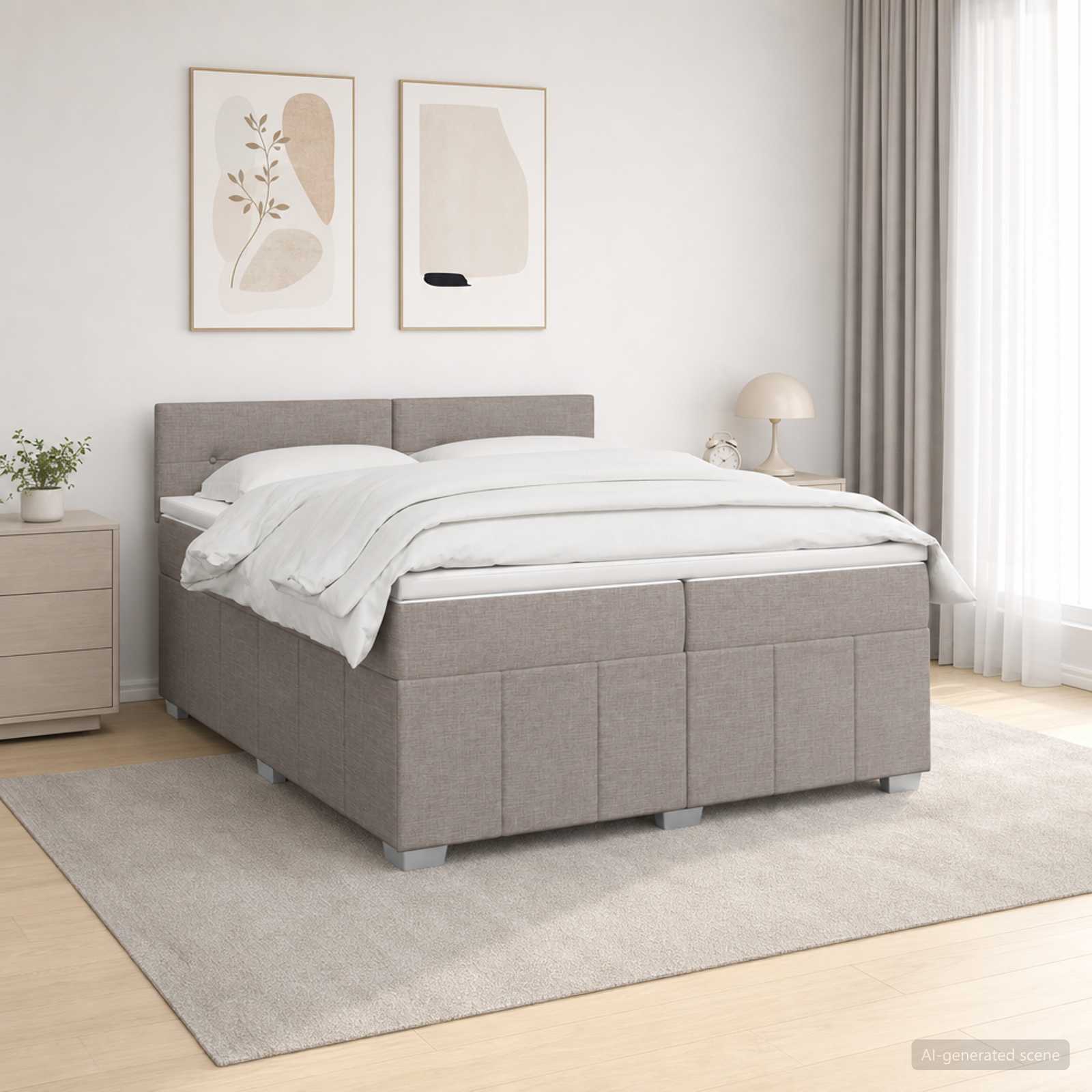 Letto box spring con materasso Tortora 200 x 200 cm Tessuto | homemem39