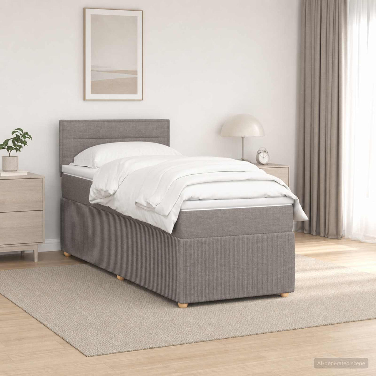 Letto box spring con materasso Tortora 90 x 190 cm Tessuto | homemem39