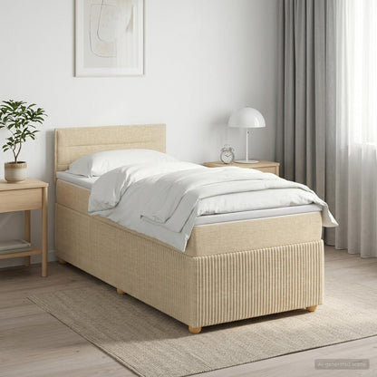 Letto box spring con materasso Crema 90 x 200 cm Tessuto | homemem39