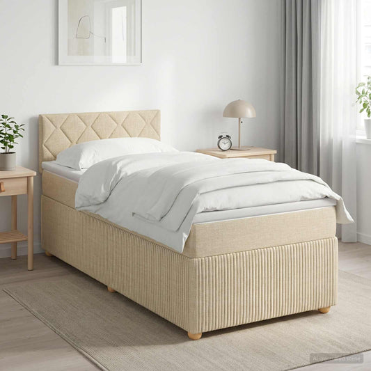 Letto box spring con materasso Crema 90 x 190 cm Tessuto
