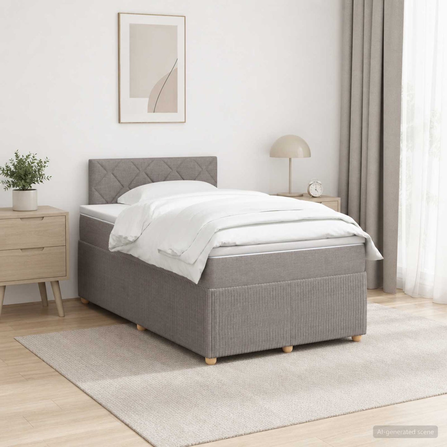 Letto box spring con materasso Tortora 120 x 190 cm Tessuto