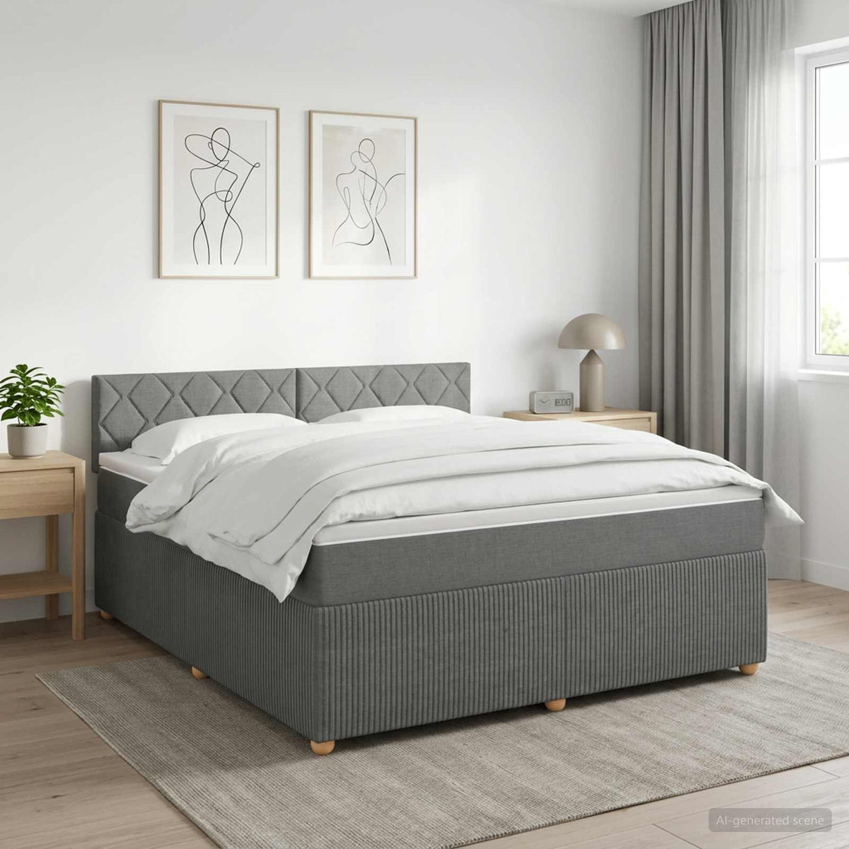Letto box spring con materasso Grigio Scuro 140 x 200 cm