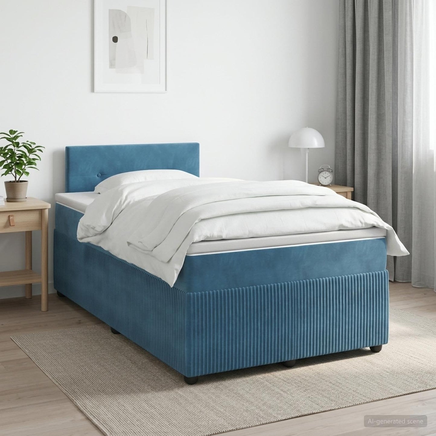 Letto box spring con materasso Blu Scuro 120 x 200 cm Velluto