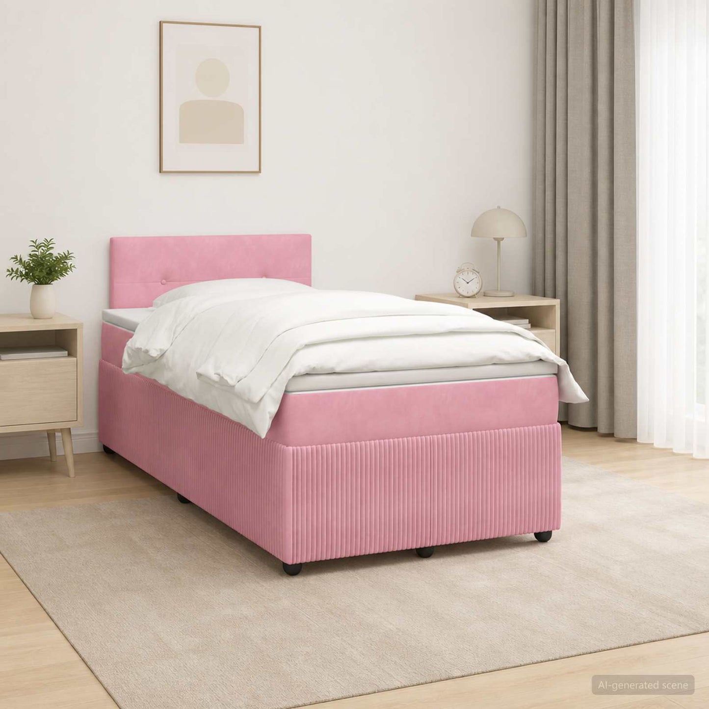 Letto box spring con materasso Rosa 120 x 200 cm Velluto | homemem39