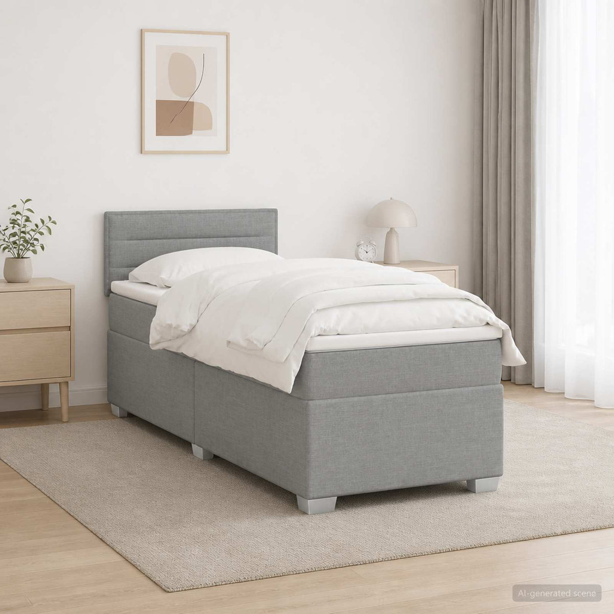 Letto con Box Spring, Materasso e LED Grigio Chiaro 90 x 190 cm