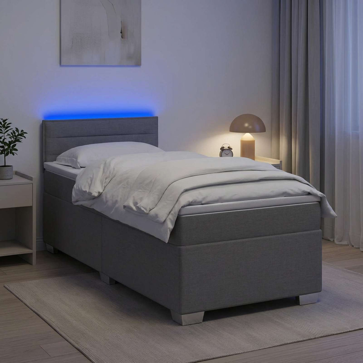 Letto con Box Spring, Materasso e LED Grigio Chiaro 90 x 200 cm