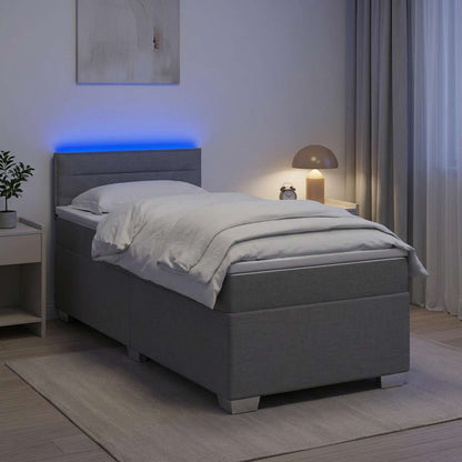 Letto con Box Spring, Materasso e LED Grigio Chiaro 90 x 200 cm