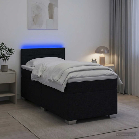Letto con Box Spring, Materasso e LED Nero 80 x 200 cm Tessuto - homemem39