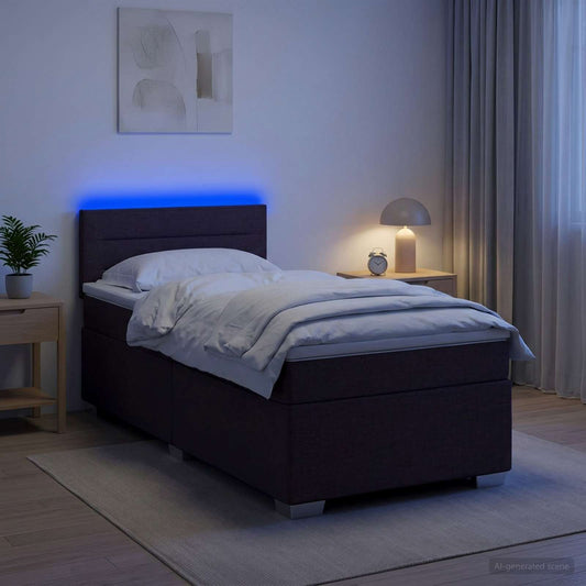 Letto con Box Spring, Materasso e LED Marrone Scuro 90 x 190 cm - homemem39