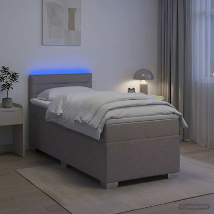 Letto con Box Spring, Materasso e LED Tortora 80 x 200 cm