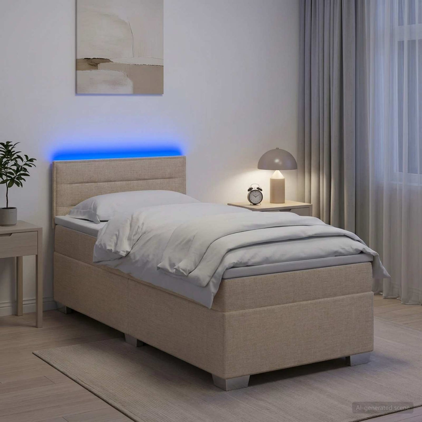 Letto con Box Spring, Materasso e LED Crema 100 x 200 cm