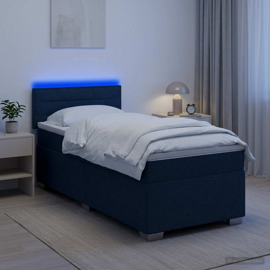Letto con Box Spring, Materasso e LED Blu 100 x 200 cm Tessuto - homemem39