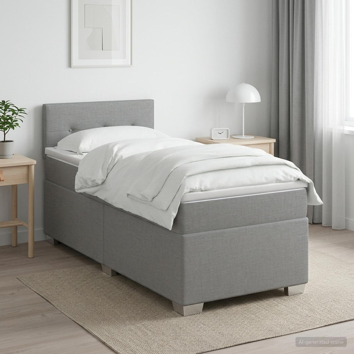 Letto con Box Spring, Materasso e LED Grigio Chiaro 90 x 200 cm